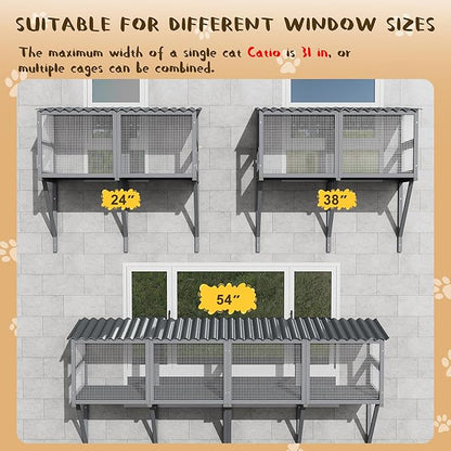 Cat Catio, Cat Window Perch for Large Cats - Catio Outdoor Cats Enclosure Windows, Patio Window Box Hommock for Sunbathing, Napping, Outside Wooden Catios for Indoor Kittens (Gray)