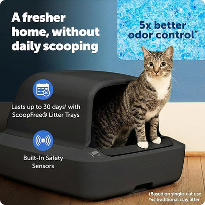 PetSafe ScoopFree Crystal Pro Self-Cleaning Cat Litter Box System – Enclosed Front-Entry – Advanced Odor Control – Includes 1 Disposable Crystal Litter Tray – Black (ZAL00-18159)