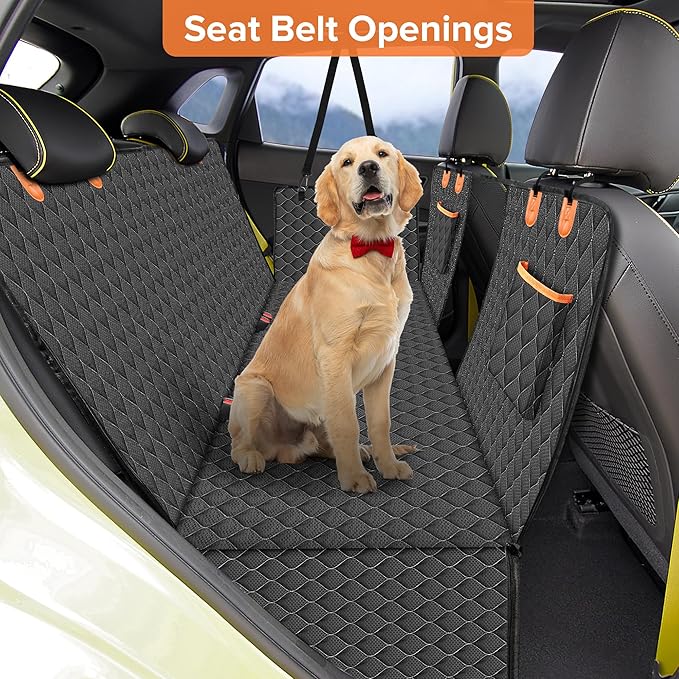 XHRING Dog Seat Cover Back Seat Truck for Ford F150 F250 F350 Super Duty/GMC Sierra/Chevy Silverado/Ram 1500 2500 3500, Waterproof & Scratchproof Back Seat Pet Cover for Pickup Truck Black Orange