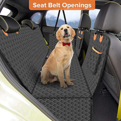XHRING Dog Seat Cover Back Seat Truck for Ford F150 F250 F350 Super Duty/GMC Sierra/Chevy Silverado/Ram 1500 2500 3500, Waterproof & Scratchproof Back Seat Pet Cover for Pickup Truck Black Orange