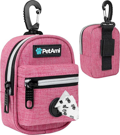 PetAmi Dog Poop Bag Holder For Leash, Dog Pet Waste Bag Dispenser For Poop With Clip For Doggie Puppy Walking Accessories Travel Camping, Dog Treat Pouch Supplies, Pink