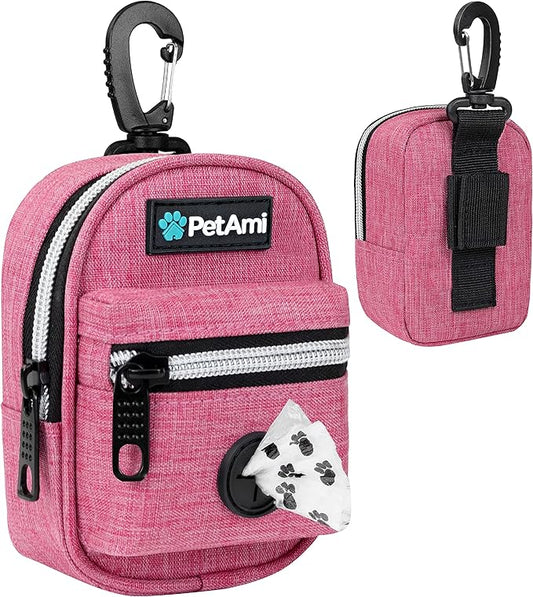PetAmi Dog Poop Bag Holder For Leash, Dog Pet Waste Bag Dispenser For Poop With Clip For Doggie Puppy Walking Accessories Travel Camping, Dog Treat Pouch Supplies, Pink