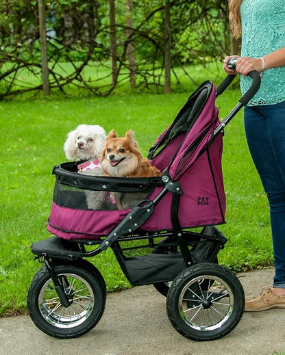 Pet Gear NO-Zip Double Pet Stroller, Zipperless Entry, for Single or Multiple Dogs/Cats, Plush Pad + Weather Cover Included, Large Gel-Filled Tires, 1 Model 3 Colors