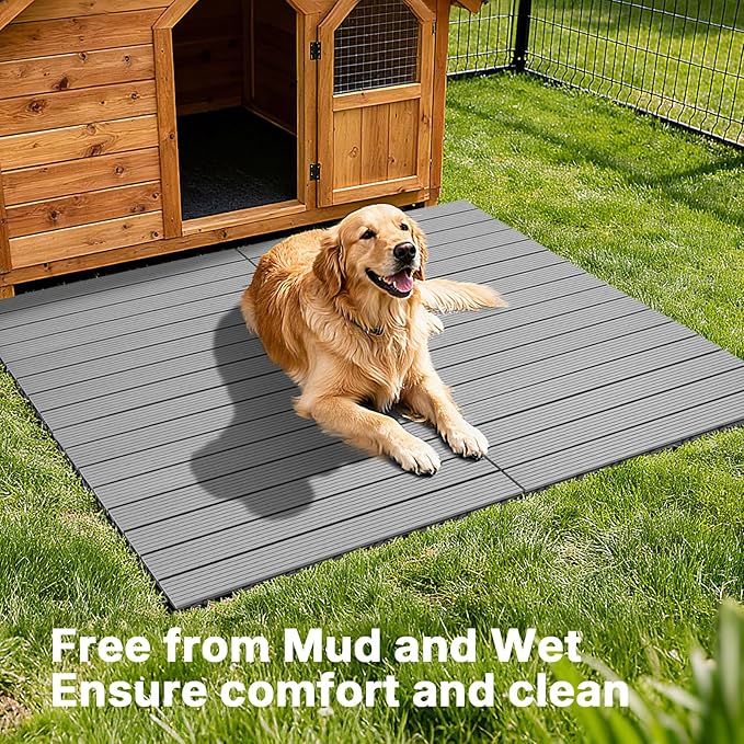 Veehoo Outdoor Flooring Decking for Dog Kennels, 4' x 4' Waterproof Dog Training Platform, Portable Deck for RV, Pet Enclosures,Grey (24 x 12 inches, 8PCS)