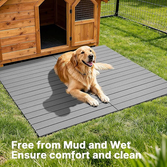 Veehoo Outdoor Flooring Decking for Dog Kennels, 4' x 4' Waterproof Dog Training Platform, Portable Deck for RV, Pet Enclosures,Grey (24 x 12 inches, 8PCS)