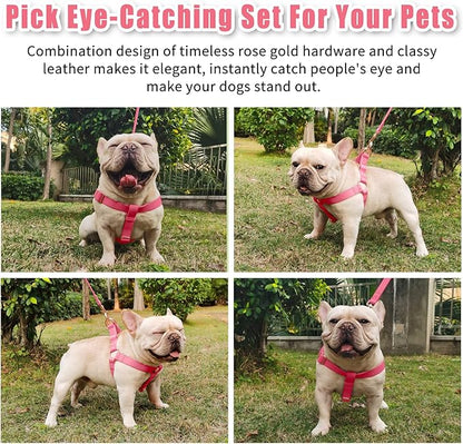 Soft Leather No Pull Dog Harness - Adjustable Step in Dog Harness with Rose Gold Heavy Duty Metal Buckle, Freedom Nylon Dog Halter Vests for Small Medium Large Dogs Easy Walking Training L, Dark Pink