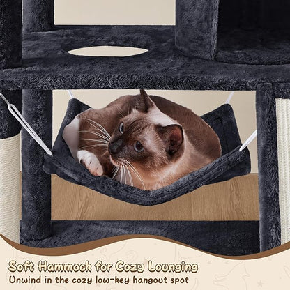 Yaheetech 63.5in Multi-Level Cat Tree Tower Condo with Scratching Posts, Platform & Hammock, Cat Activity Center Play Furniture for Kittens, Cats & Pets