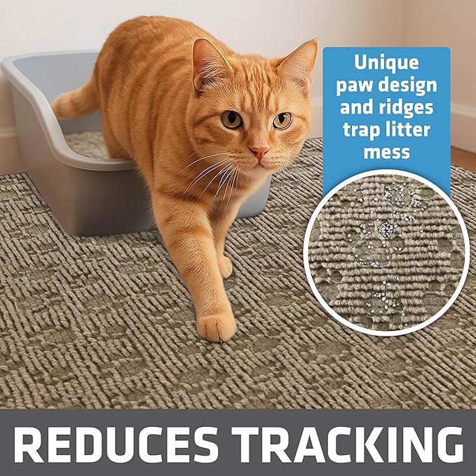 Drymate Cat Litter Box Mat, Litter Trapping Mat, Waterproof, Urine-Proof, Absorbent, Machine Washable, Soft on Paws, Contains Mess, Protects Floors, Kitten Supplies, Tan, 28x34 XL