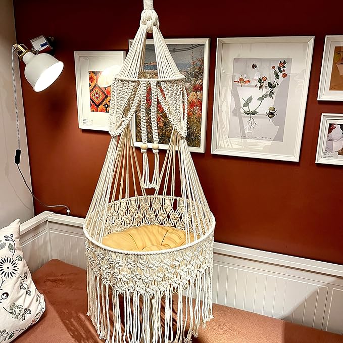 Macrame Cat Hammock - Boho Wall Hanging for Indoor Outdoor Home Decor, Pet Hammock for Sleeping, Playing and Lounging