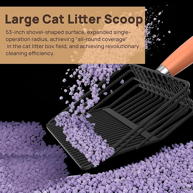 Heavy Duty Metal Cat Litter Scoop with Holder - Broom and Dustpan Set - Quick-Sifting Mesh for Clump-Free Cleaning, Compatible with Most Litter Types
