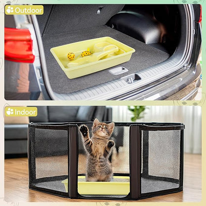PAWISE Cat Litter Box Set, Small Kitten Starter Kit, Includes Litter Box, Litter Scoop, Double Dish Feeding Bowl, Cat Mouse Toy, Kitty Ball Toy, Yellow
