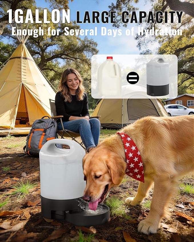 Dog Water Bottle Portable 1 Gallon (128oz), Automatic Gravity Dog Water Dispenser with Pull-Out Drinking Bowl, Large Capacity for Travel, Camping, Hiking, Beach & Road Trips, BPA-Free