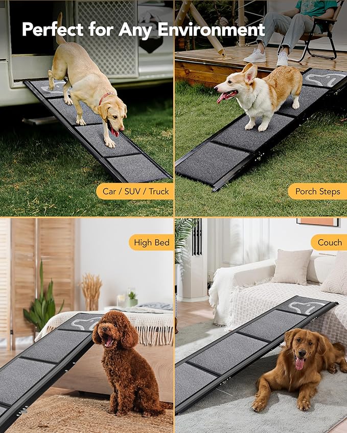 PetThem Dog Ramp for Car 63" Long & 17" Wide Portable Dog Ramps for Large Dogs with Non-Slip Rug Surface Dog Car Ramp for SUV Car & Truck, Folding Dog Ramp Up to 250LBS