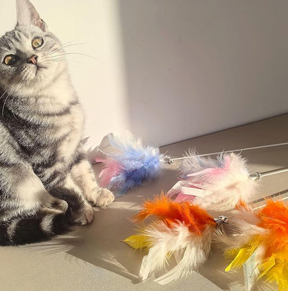 Interactive Cat Teaser Wand with Colorful Feathers & Double Bells, Irresistible Wiggle for Indoor Cats, Chew-Resistant Kitten Toy(Pink)