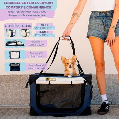 Cat & Dog Pet Carrier, Soft-Sided, Large 24"x16"x16", Supports Up to 45 lbs, Privacy Windows, Removable Plush Bed, Locking Zippers, Foldable Travel Crate
