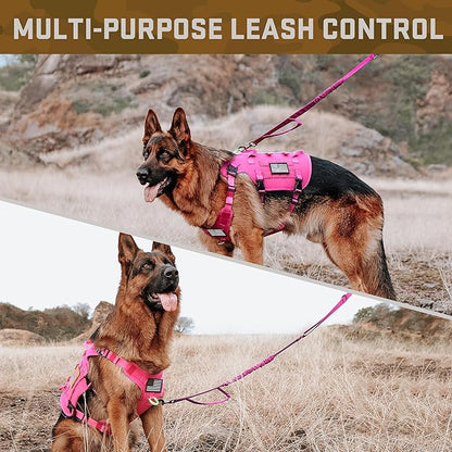 Forestpaw Pink Tactical Dog Harness for Large Dogs,Tactical Dog Collar with Bungee Leash Set,No Pull Military Dog Harness for Walking Training,Adjustable for Medium Large Dogs,Chest 15.5-25.5"