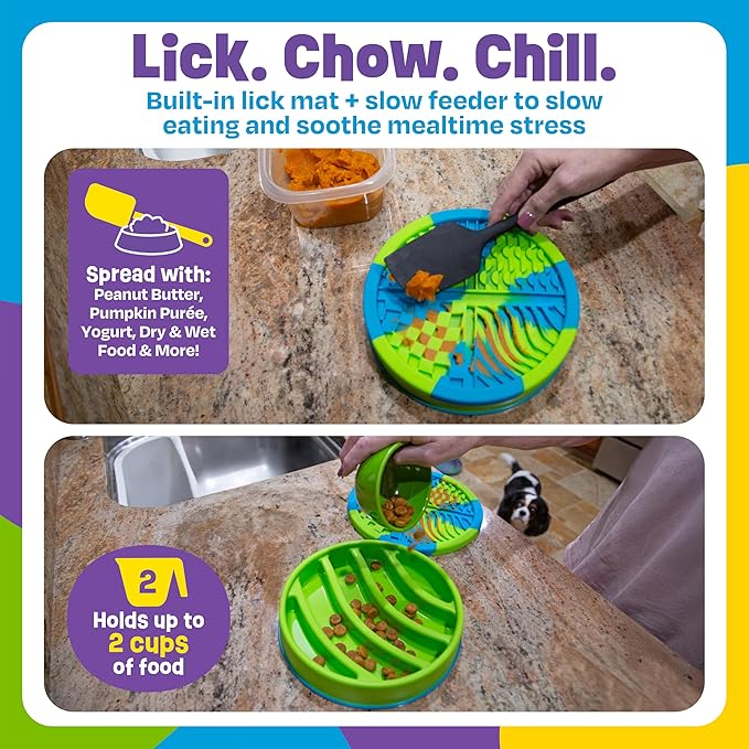 Brightkins Circle Slow Feeder and Lick Mat, Outdoor Puzzle Board, Interactive Dog Toys, Dog Birthday, Enrichment Bowls, Puppy Teething and Chewing, Stimulating Automatic Feeder