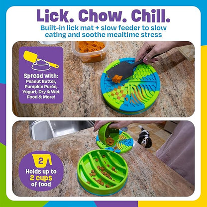 Brightkins Circle Slow Feeder and Lick Mat, Outdoor Puzzle Board, Interactive Dog Toys, Dog Birthday, Enrichment Bowls, Puppy Teething and Chewing, Stimulating Automatic Feeder