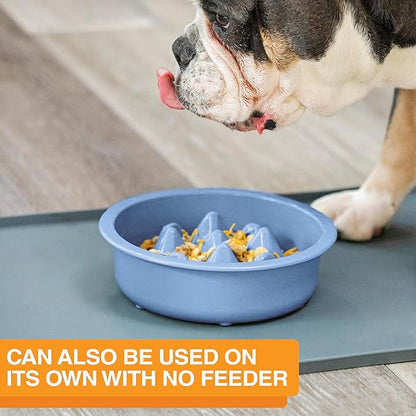 The Niner Slow Feed Bowl - Raised Peaks Slow Down Pets Eating - Fits Elevated Feeders Including Neater Feeder Large Sizes - Gentle on Teeth and Gums - Holds up to 2 Cups (Blue)