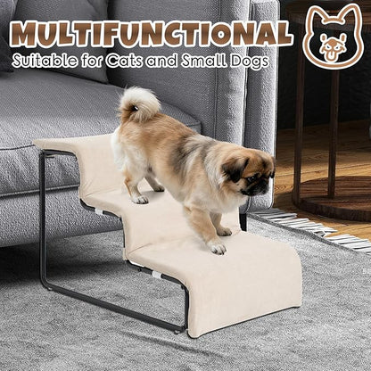 Stairs for Dogs to get on Bed 3-Step Pet Ramp for High Beds Sponge Dog Ramp Non-Slip Washable Cover The Sturdy Iron Frame with Anti-Slip Points Ideal for Small Dogs Cats Senior Pets with Joint Issues