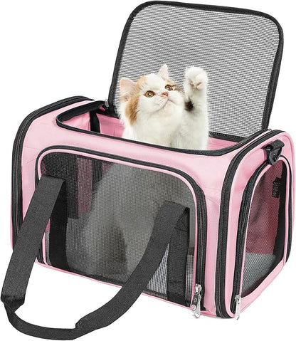 Discala Cat Dog Carrier Up to 15 Lbs TSA Airline Approved Pet Carrier for Small Medium Cats Puppies Dog Carriers for Small Dogs Collapsible Soft Sided Cat Travel Carrier - Pink 15.7"x10.2"x10.2"