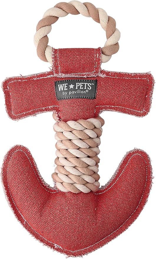 12" x 7" x 2" Red Anchor Shape Life is Better with A Lake Dog Tug of War Rope Handle Sturdy Dog Toy, Dogs for Medium-Large Breeds