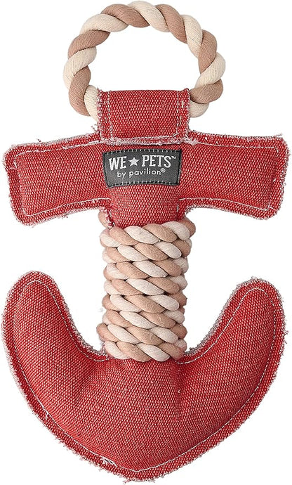 12" x 7" x 2" Red Anchor Shape Life is Better with A Lake Dog Tug of War Rope Handle Sturdy Dog Toy, Dogs for Medium-Large Breeds