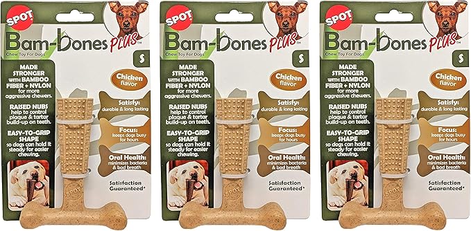 Ethical Pet 3 Pack of Bam-Bones Plus Durable Chew Toys for Dogs, Small, Chicken Flavor