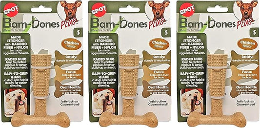 Ethical Pet 3 Pack of Bam-Bones Plus Durable Chew Toys for Dogs, Small, Chicken Flavor