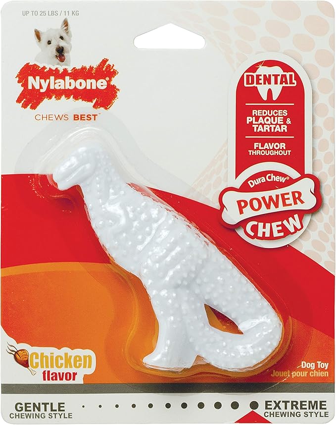 Nylabone Dental Dinosaur Power Chew Toy for Dogs, Dog Toys for Aggressive Chewers, Chicken Flavor, Small - Up to 25 lbs, 1 Count