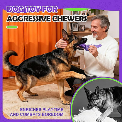 Dog Chew Toys for Aggressive Chewers,3 PCS Tough Dog Toys for Medium and Large Breed, Real Bacon Flavored Best Dog Toys to Keep Them Busy, Reduce Boredom, Hard Dog Bones for Teeth Cleaning (Purple)