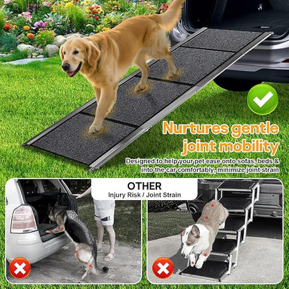 Dog Ramps for Large Pets, 71" L & 20" W Extra Wide Foldable Aluminum Pet Ramp with IP64 Waterproof & Non-Slip Rug Surface, Up to 300lbs for Giant Dogs for SUV, Truck, Bed, Stairs, Indoor & Outdoor