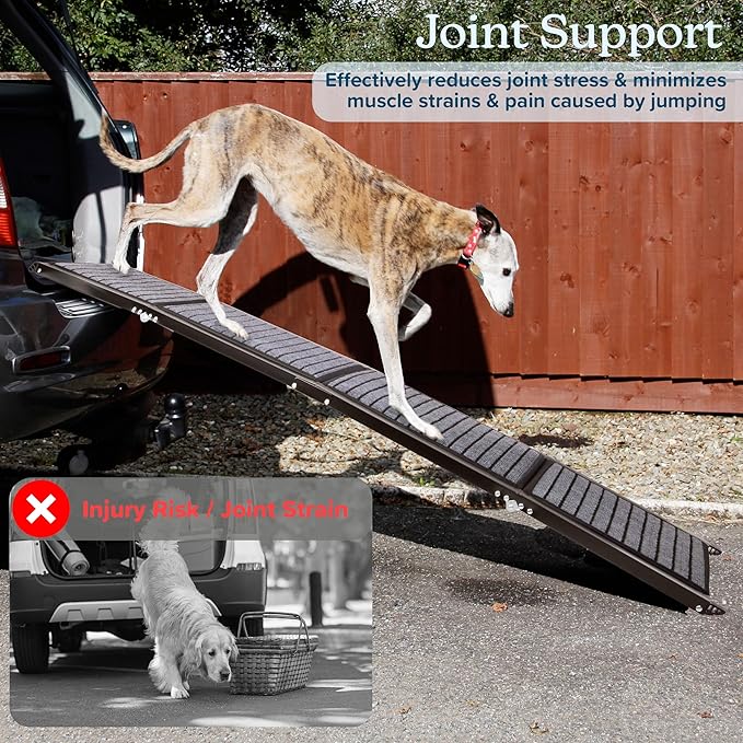 Dog Ramp - 72” x 19.5” Folding Dog Ramp for Car, Truck, SUV, or RV - Portable Ramps for Large Pets with Non-Slip Rug Surface - Pet Travel Accessories by PETMAKER (Black)