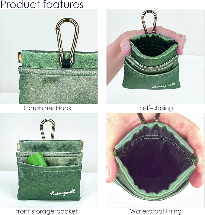 Raisingwell Dog Treat Pouch, Pocket Sized Pet Training Pouch, Hand Free Bronze Dog Walking Bag with Carabiner, Self-Closing Pet Feed Snack Reward, for Puppy Travel or Outdoor Use, NanoPTC