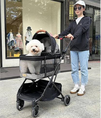 ROODO 2026 Upgraded Version 3-in-1 Dog Cat Stroller with Detachable Carrier Folding Lightweight Portable Travel Pet Gear All-Terrain Puppy Doggie Kitty Bunny Stroller for 35 lbs(Grey Lattice)