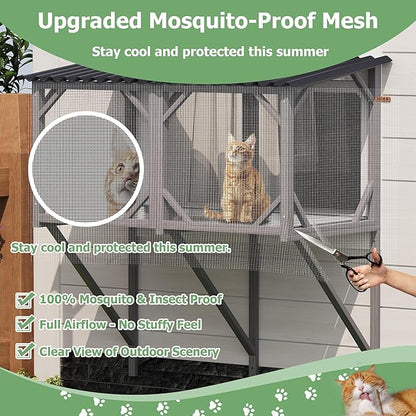 Catio Outdoor Cat Enclosure with Mosquito-Proof Net, Cat Window Perch for Sunbathing, Napping, Overlooking, Napping & Nature Viewing, Window Hammock – Safe & Serene Outdoor Enjoyment