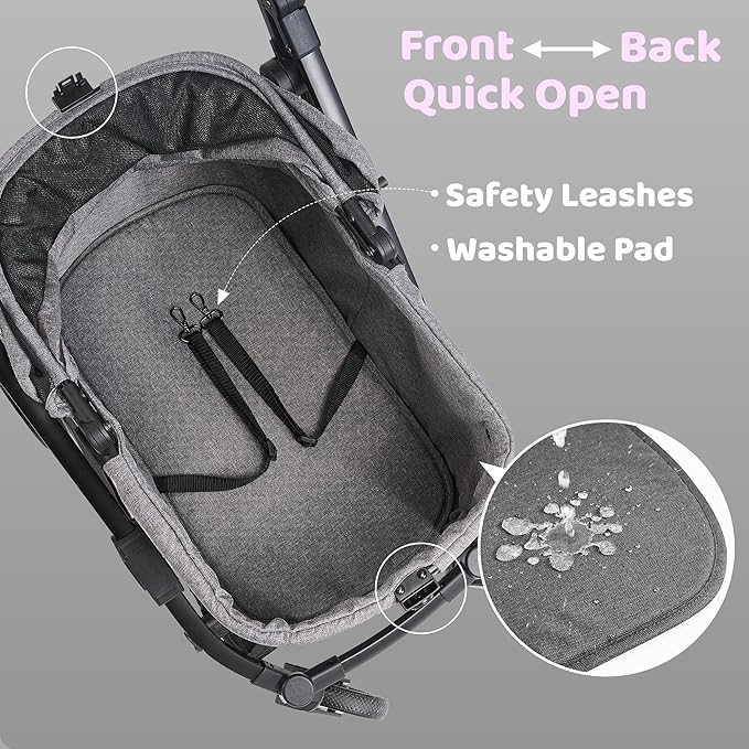All-Terrain Dog Stroller for Small to Medium Dogs, Pet Stroller for Dogs & Cats Outdoor Walks, One-Hand Easy Fold, Double-Layer Anti-UV & Waterproof Canopy & Breathable Mesh, Charcoal Gray