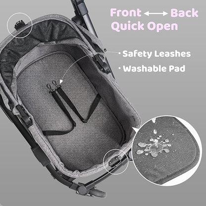 All-Terrain Dog Stroller for Small to Medium Dogs, Pet Stroller for Dogs & Cats Outdoor Walks, One-Hand Easy Fold, Double-Layer Anti-UV & Waterproof Canopy & Breathable Mesh, Charcoal Gray