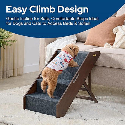 MECO Stakmore Pet Steps with Solid Hardwood Construction and Foldable Design, Stairs for High Beds for Pets in All Life Stages, Espresso
