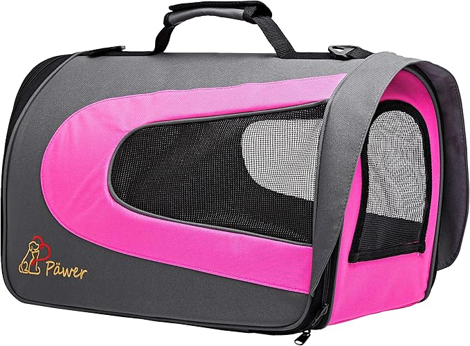 Pawer 18” x 11”x 11” Soft-Sided Foldable Airline Approved Pet Carrier for Cat, Puppy and Small Dog, Washable 600D Oxford Fabric, with Handle and Strap for Carry, Multiple Colors Available