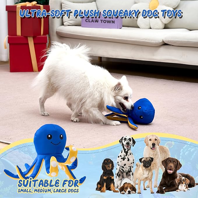 Tough EVA Dog Toy with Internal Rope Skeleton, Cute Octopus Durable Interactive Tug Toy for Medium and Large Dogs