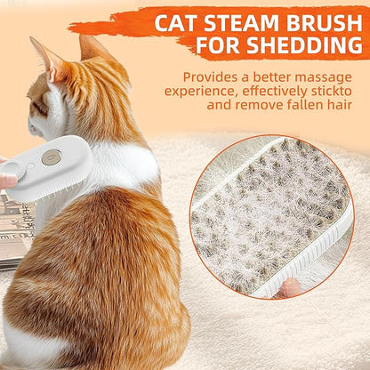 Cat Steam Brush for Shedding, 2025 New 3 in 1 Cat Brushes for Indoor Cats, Pet Steam Groomer Comb, Hair Water Brush Hair Removal Comb for Cats Dogs (Khaki+White)