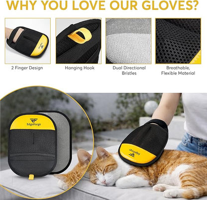 2 Pack Pet Hair Removal Glove for Dogs & Cats - Reusable Electrostatic Magic Brush Glove - Lint Mitt for Furniture, Couch, Carpet, Clothing, Car Seat - Dog Hair Remover Tool - Black