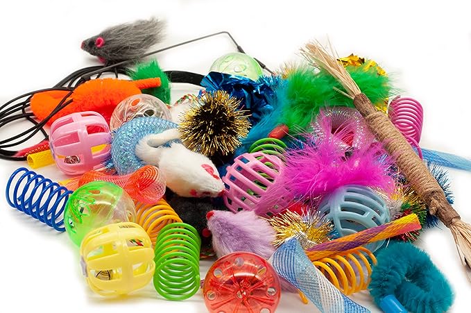 Fashion's Talk Cat Toys 50 Pcs for Indoor Cats,Interactive Door Hanging Mice Feather Toy Cat Spring Toy Cat Wand Catnip Crinkle Balls Silvervine Stick