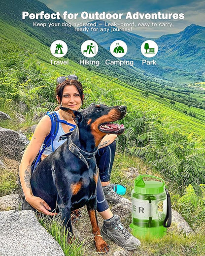 SwSun Dog Water Bottle Travel Bowl - 77oz Large Portable Dog Water Bowls Dispenser for Camping Essentials Hiking Traveling Beach Car Park Accessories, Leak Proof Pet Drinking Bottle Dispenser, Green
