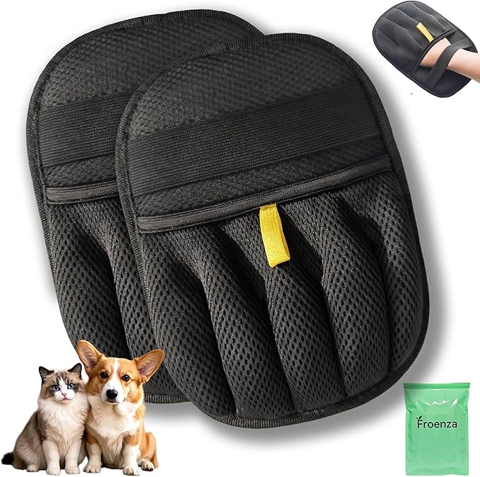 2PCS Pet Hair Removal Glove for Dogs & Cats- Upgraded 10mm Thickened Electrostatic Magic Brush- Pet Hair Remover Glove for Couch, Furniture, Clothes, Car & Carpet, Reusable Pet Hair Removal Tool