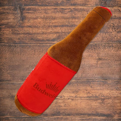 design LAB, Inc. Budweiser Beer Dog Toy | Official Merchandise Beer Bottle Squeaky Plush Toy for Dogs | 10 inch Small Novelty Dog Toys for Fun and Fetch