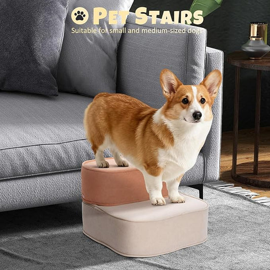 Dog Stairs for Small Dogs, 3 Step Dog Stair for High Bed and Couch, Non-Slip High Density Foam Sturdy Pet Steps with Removable Washable Cover for Older Cat