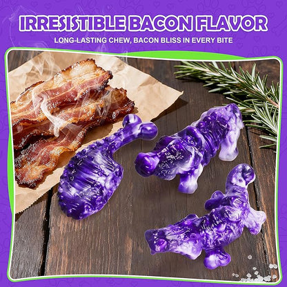 Dog Chew Toys for Aggressive Chewers,3 PCS Tough Dog Toys for Medium and Large Breed, Real Bacon Flavored Best Dog Toys to Keep Them Busy, Reduce Boredom, Hard Dog Bones for Teeth Cleaning (Purple)