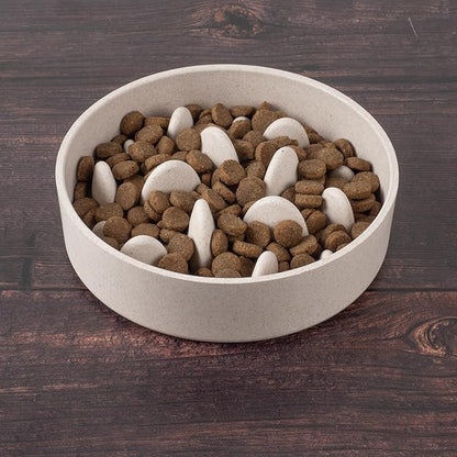 Titan Bamboo Slow Feeder Dog Bowl Large with Ultra Grip Rubber Base Pet Bowl 8 Inch